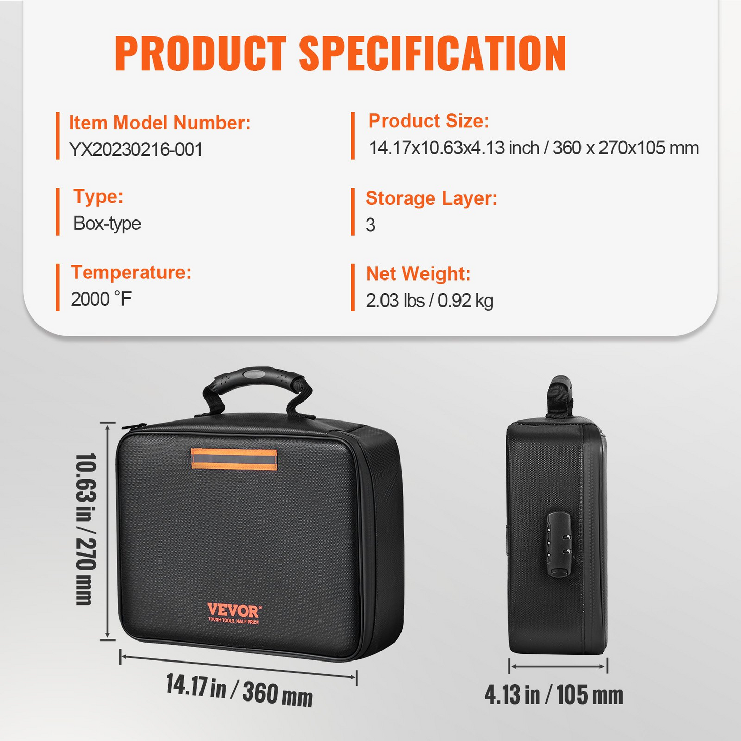 VEVOR 2000℉ Fireproof Waterproof Document Box