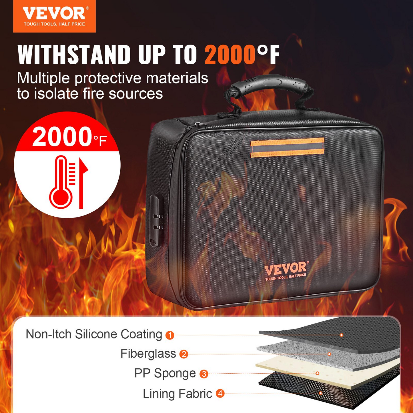 VEVOR 2000℉ Fireproof Waterproof Document Box